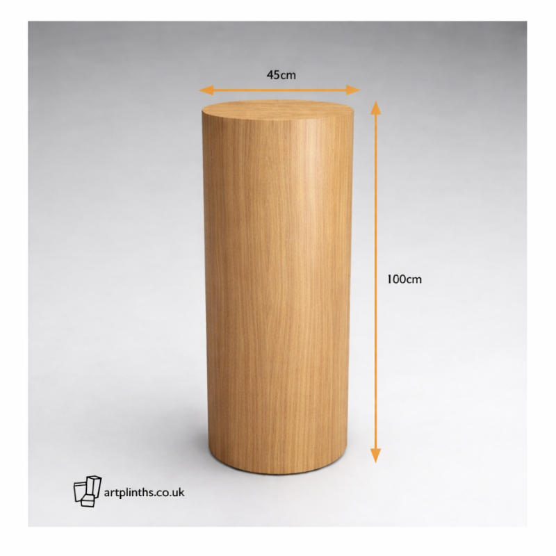 Hardwood cylinder plinth Oak 100H x 45D