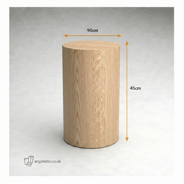 Hardwood Oak Cylinder Plinth 90H x 45Dcm